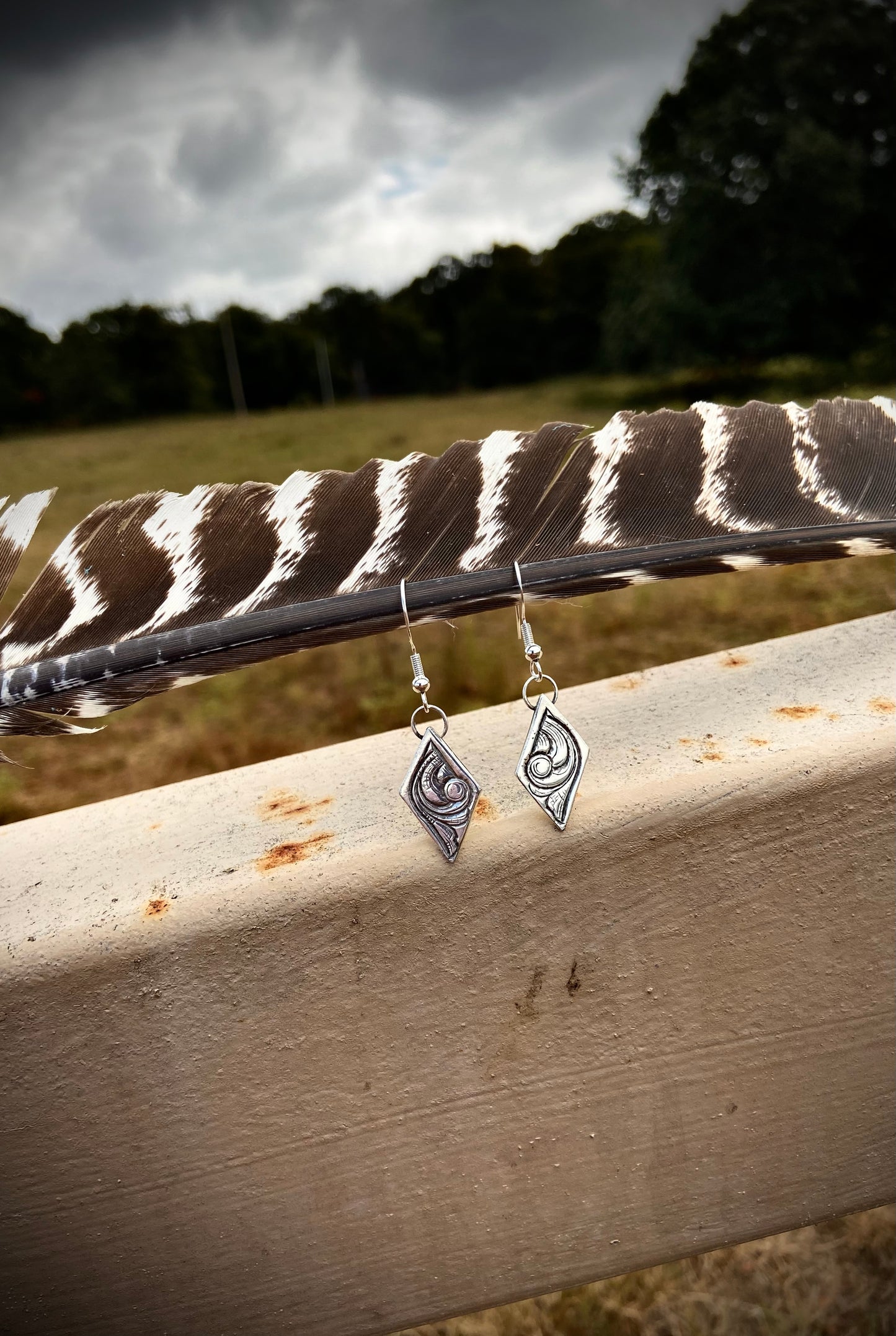 Sterling Silver Hand Engraved Small Diamond Earring
