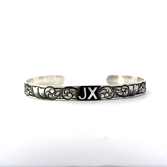 Silver Slim Fit Bracelet With Silver Initials or Brand